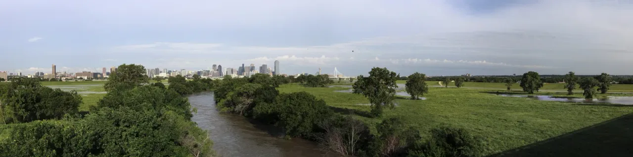 Dallas skyline across the Trinity River in spring